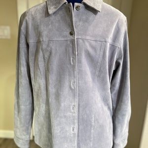 New light blue/steel grey suede button jacket women's large